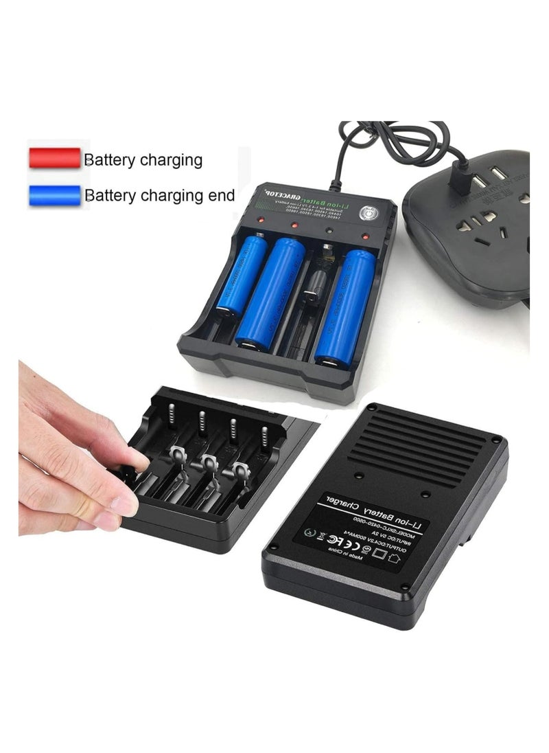 SYOSI - 18650 Battery Charger 4 Slot, Battery Charger for 18650 Rechargeable Batteries, Universal Smart LED Display, 18650 Charger, UK Lithium Battery Charger, 3.7V with Micro USB 18350 14500 (No Battery) - Image 1