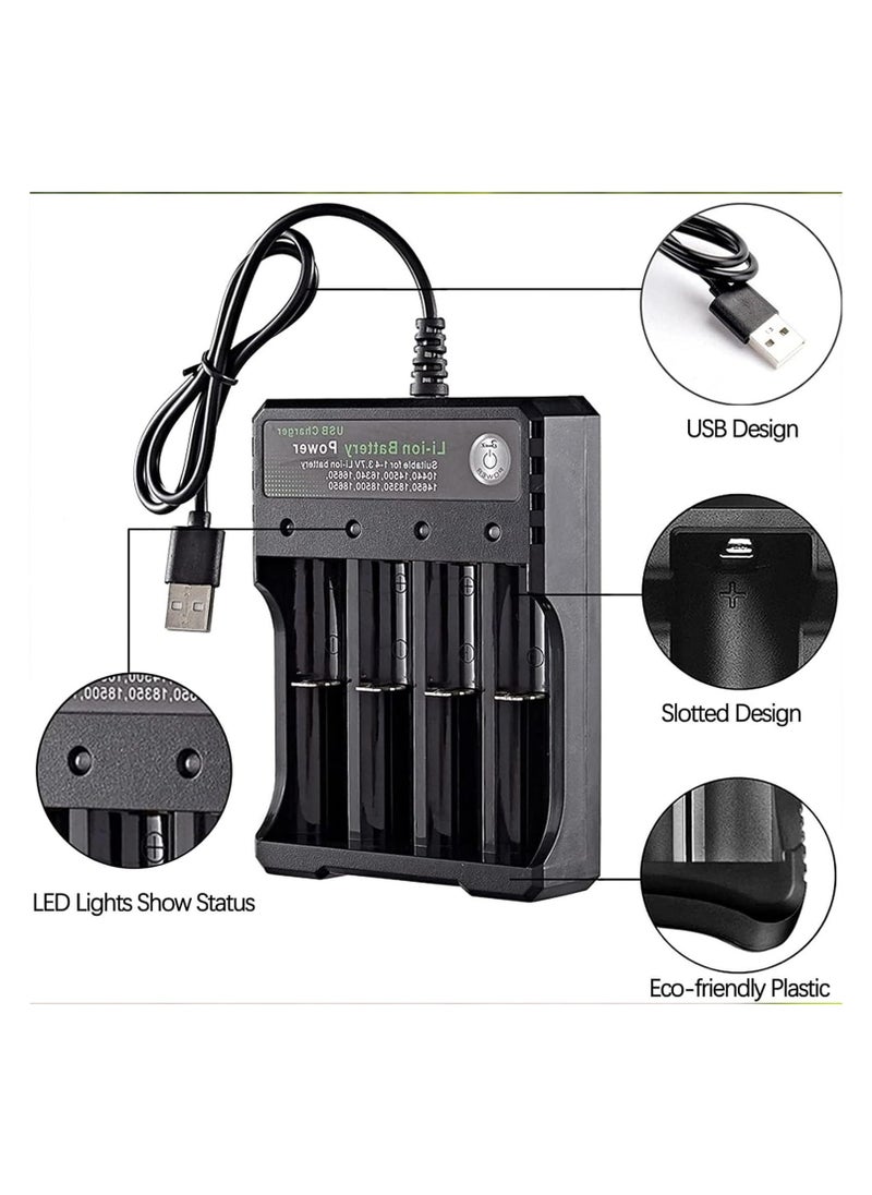 SYOSI - 18650 Battery Charger 4 Slot, Battery Charger for 18650 Rechargeable Batteries, Universal Smart LED Display, 18650 Charger, UK Lithium Battery Charger, 3.7V with Micro USB 18350 14500 (No Battery) - Image 1