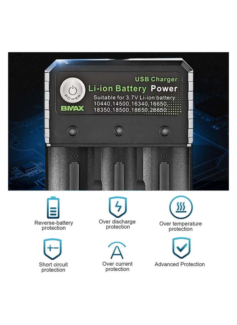 SYOSI - 18650 Battery Charger 4 Slot, Battery Charger for 18650 Rechargeable Batteries, Universal Smart LED Display, 18650 Charger, UK Lithium Battery Charger, 3.7V with Micro USB 18350 14500 (No Battery) - Image 1