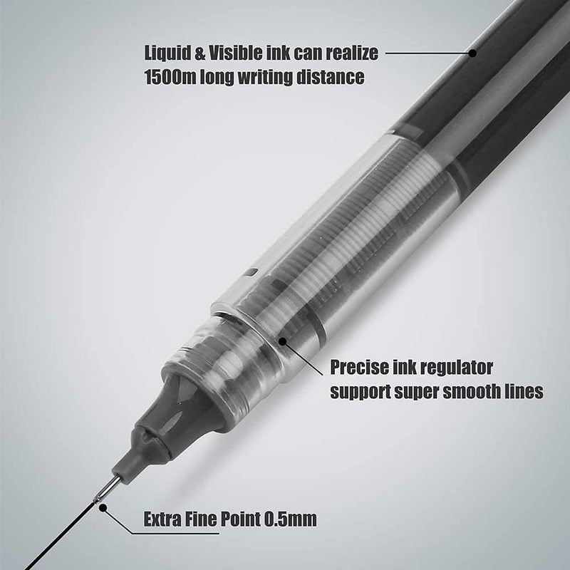WRITECH Rolling Ball Pens Quick Dry Ink 0.5 mm Extra Fine Point Pens 10 Pcs Liquid Ink Pen Rollerball Pens Black Color - Image 4