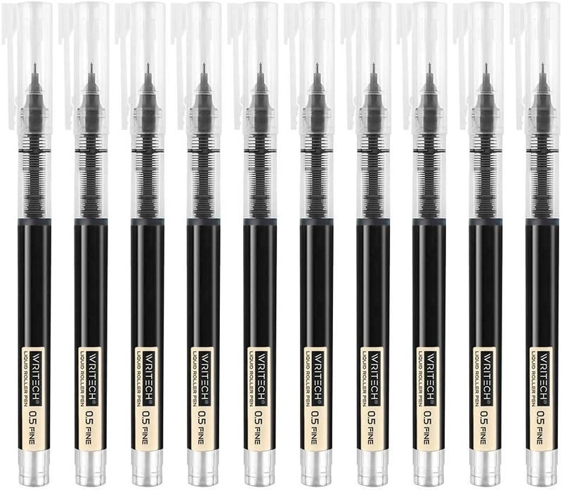 WRITECH Rolling Ball Pens Quick Dry Ink 0.5 mm Extra Fine Point Pens 10 Pcs Liquid Ink Pen Rollerball Pens Black Color - Image 1