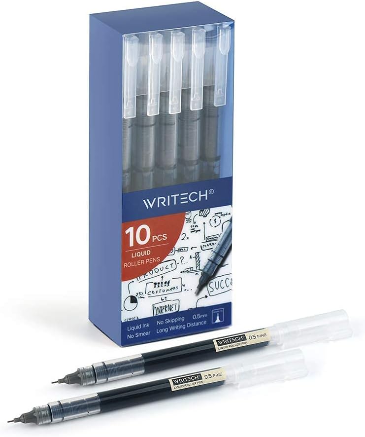 WRITECH Rolling Ball Pens Quick Dry Ink 0.5 mm Extra Fine Point Pens 10 Pcs Liquid Ink Pen Rollerball Pens Black Color - Image 2
