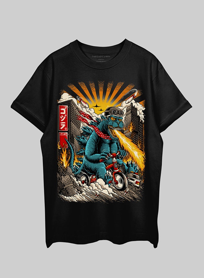 THREADCURRY THREADCURRY Bikezilla Oversized Drop Shoulder Cotton Loose Printed T-Shirt for Men  - Image 1