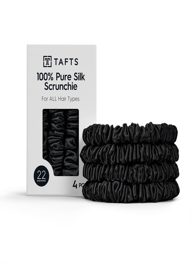 Tafts 4 Pcs 22 Momme Mulberry Silk Scrunchies, Mulberry Silk Scrunchies for All Hair Types and Textures, Hair Accessories for Women Girls, Midnight Black - Image 1