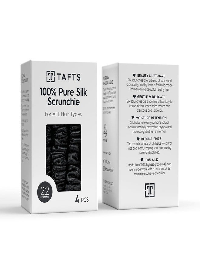 Tafts 4 Pcs 22 Momme Mulberry Silk Scrunchies, Mulberry Silk Scrunchies for All Hair Types and Textures, Hair Accessories for Women Girls, Midnight Black - Image 2