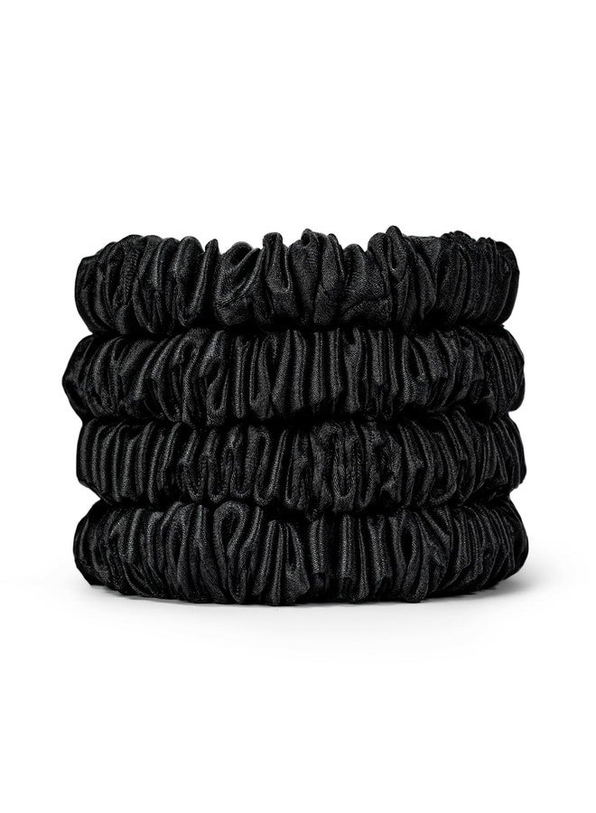 Tafts 4 Pcs 22 Momme Mulberry Silk Scrunchies, Mulberry Silk Scrunchies for All Hair Types and Textures, Hair Accessories for Women Girls, Midnight Black - Image 3