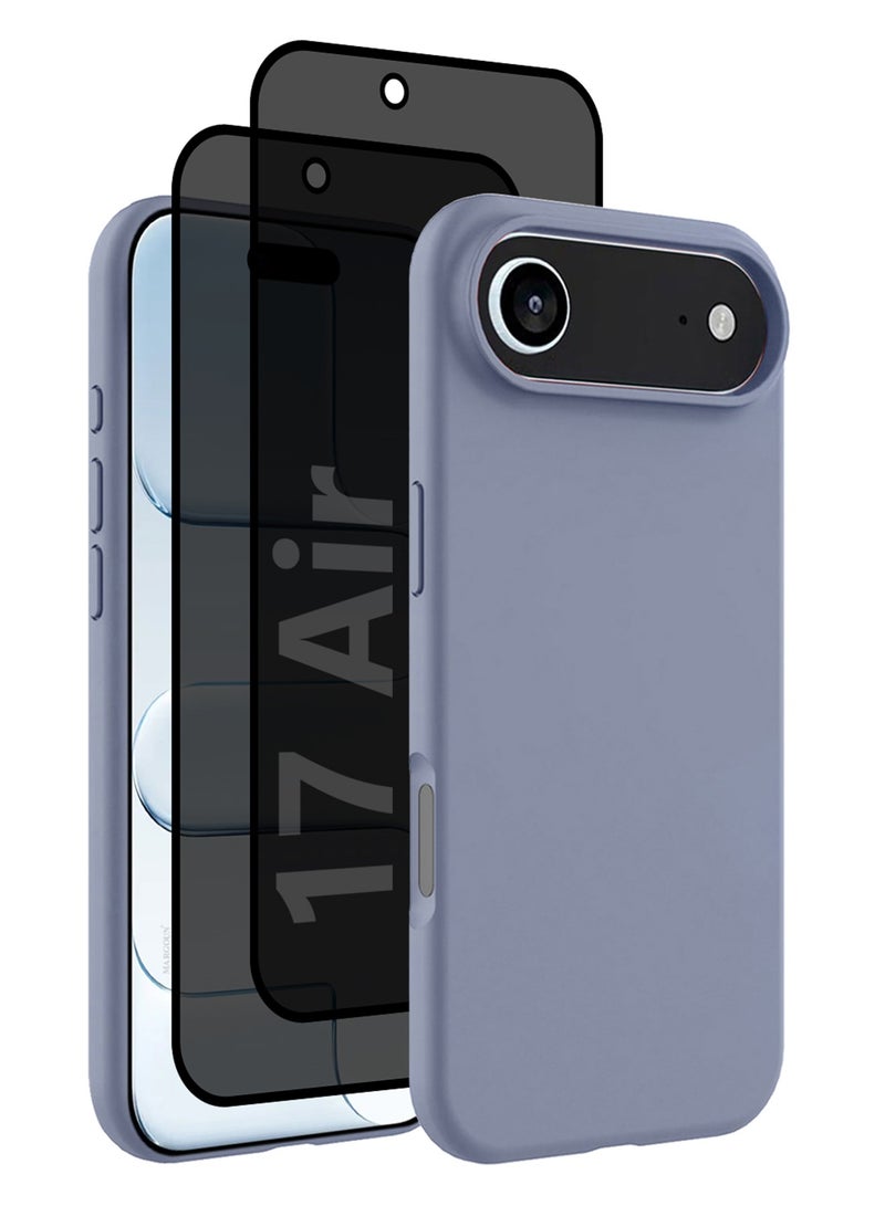 CATANES 3Packs Liquid Silicone Protective Phone Case for iPhone 17 Air , Soft Anti-Scratch Microfiber Lining Utra Slim Drop Protection Phone Cover with Two Privacy Screen Protectors - Pastel Purple