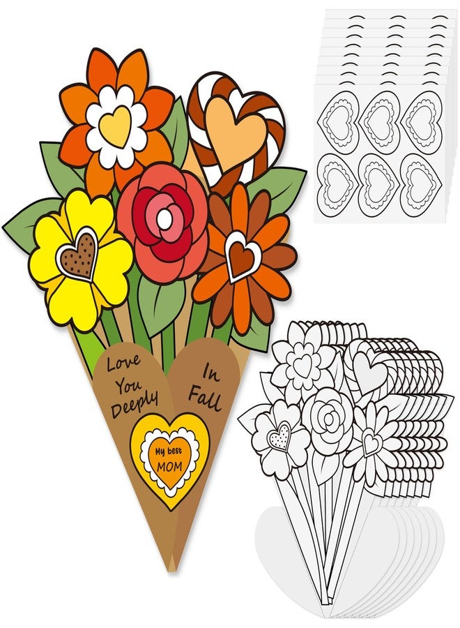 CY2SIDE Fall Flower Bouquet Thanksgiving Gift - 36PCS Color Your Own Heart Thankful Paper Craft Kit for Kids Classroom Activities, DIY Aumtumn Heart Paper Flower Bouquet for Teacher Appreciation Gift - Image 1