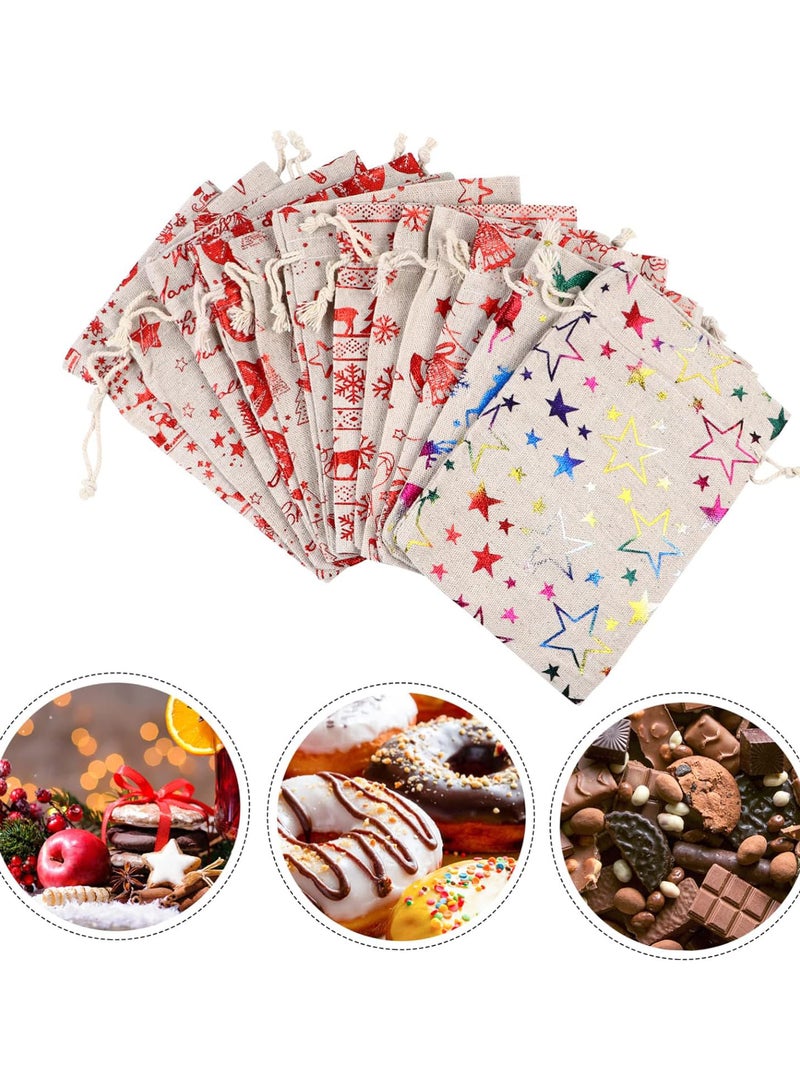 GGOOT 24 Sets Christmas Drawstring Bag Decorative Stickers Digital Calendar Burlap Gift Bags Party Drawstring Pouch Drawstring Treat Bags Christmas Wall Calendar Bag for Christmas Jute  - Image 3