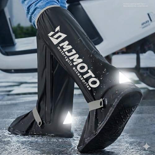 mjmoto Waterproof Motorcycle Boot Covers - Heavy Duty Reusable Rain Overshoes with Reflector & Non-Slip Rugged Sole, Zippered Galoshes for Cycling, Hiking, Construction Work & Cast Protector(X-Large) - Image 1