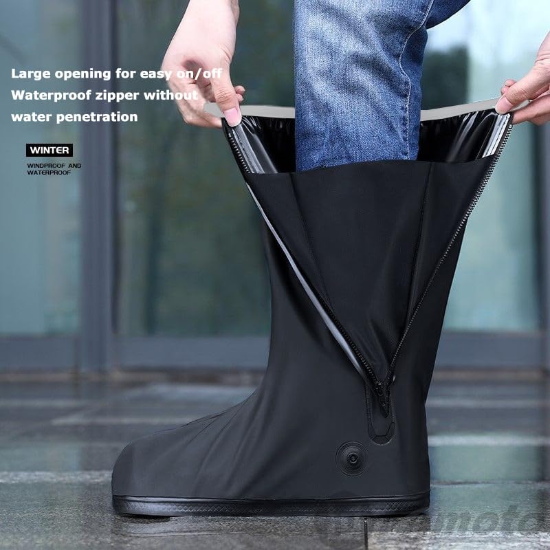 mjmoto Waterproof Motorcycle Boot Covers - Heavy Duty Reusable Rain Overshoes with Reflector & Non-Slip Rugged Sole, Zippered Galoshes for Cycling, Hiking, Construction Work & Cast Protector(X-Large) - Image 4