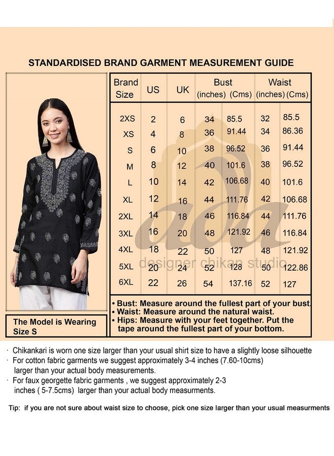 Ada Women's Handmade Pure Cotton Lucknow Chikan Short Kurti 3XL100595 White - Image 3