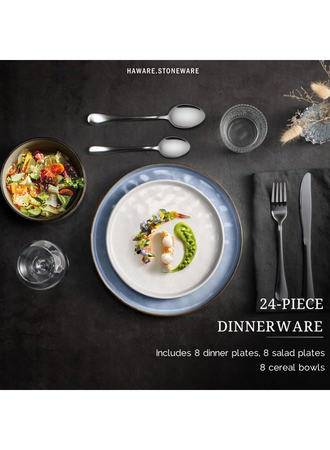 HaWare Dinnerware Sets, 24-Piece Plates and Bowls Set, Stoneware Dish Set for 8, Ceramic Dinnerware for Home Restaurant, Chip and Scratch Resistant, Microwave and Dishwasher Safe, Multicolor - Image 3