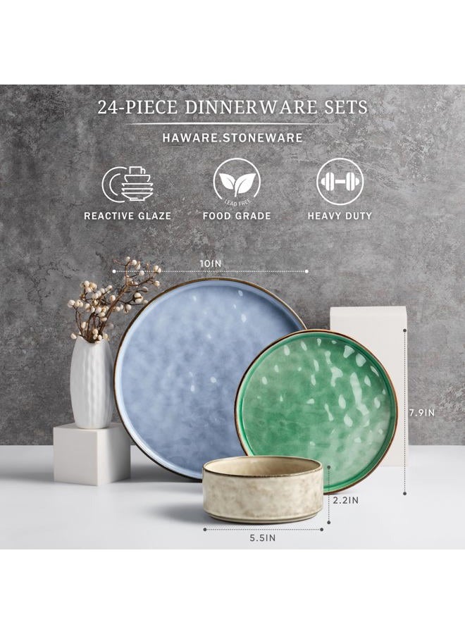 HaWare Dinnerware Sets, 24-Piece Plates and Bowls Set, Stoneware Dish Set for 8, Ceramic Dinnerware for Home Restaurant, Chip and Scratch Resistant, Microwave and Dishwasher Safe, Multicolor - Image 2