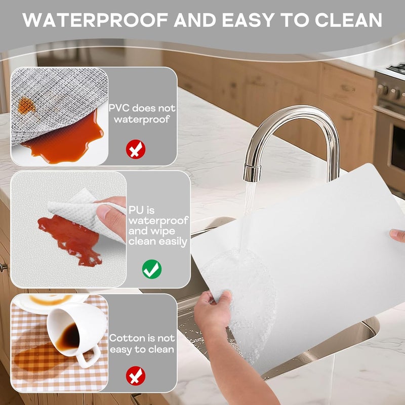 APLKER Faux Leather Placemats Set of 6 Waterproof Table Mats with Coaste | 17×12 In Heat Resistant Place Mats Set of 6 Wipebale & Washable Table Placemats for Kitchen Dining Indoor & Outdoor White - Image 4