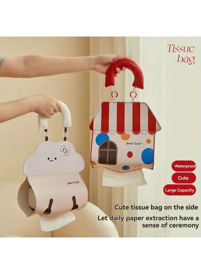 Cartoon House Tissue Holder Hanging Top Handle PU Storage Space Saving Reusable Portable Cover Home Decorative - Image 2