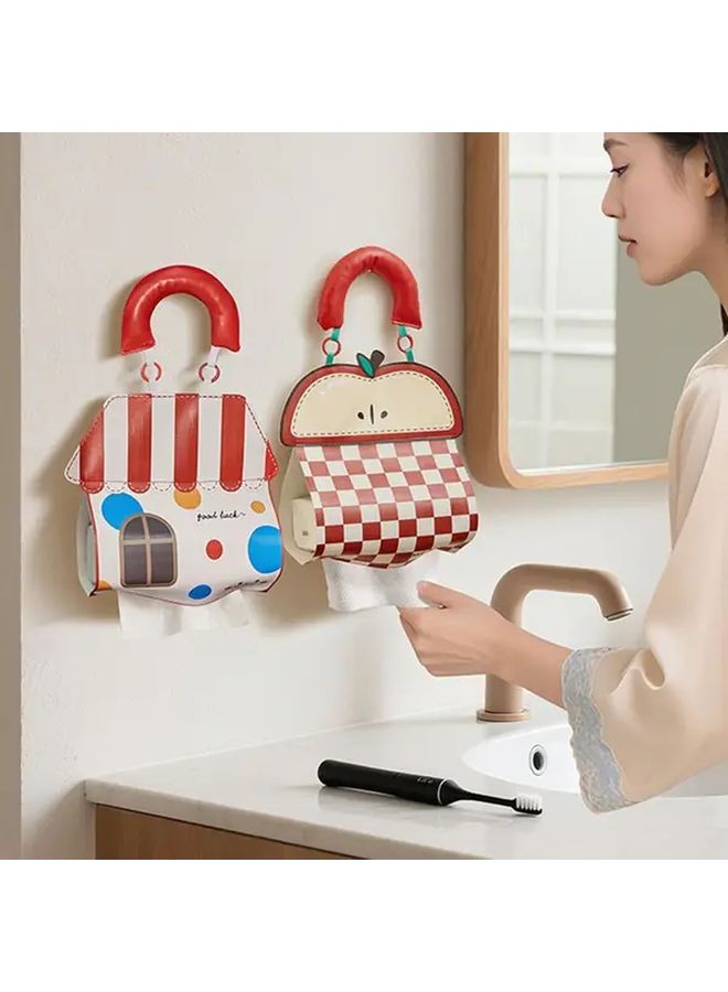 Cartoon House Tissue Holder Hanging Top Handle PU Storage Space Saving Reusable Portable Cover Home Decorative - Image 1