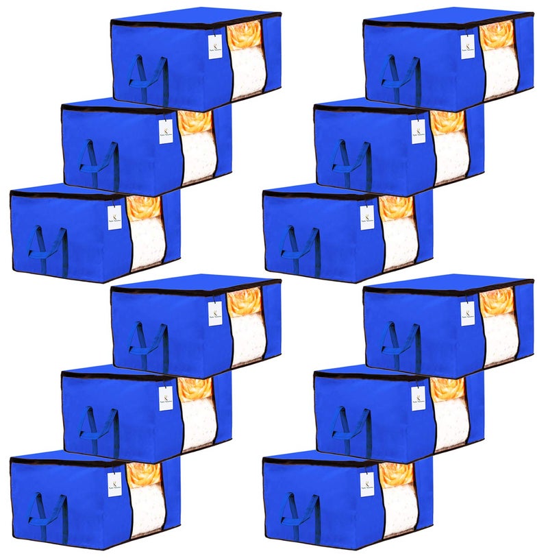 Kuber Industries Kuber Industries 12 Piece Non Woven Underbed Storage BagStorage OrganiserBlanket Cover with Transparent WindowExtra Large Royal Blue CTKTC034441  - Image 1