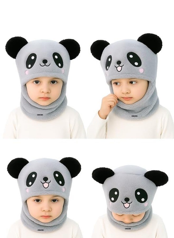 CHACKO Winter Woolen Kids Cap with Ear & Neck Protection | Panda Design Beanie Hat for Boys & Girls (Age 5-10 Years) - Grey, 1 Count - Image 5