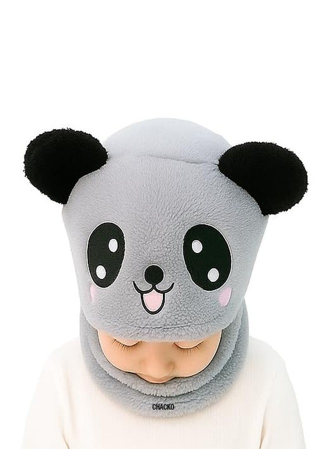 CHACKO Winter Woolen Kids Cap with Ear & Neck Protection | Panda Design Beanie Hat for Boys & Girls (Age 5-10 Years) - Grey, 1 Count - Image 4