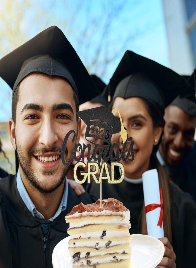 Tindobewan زينة كعكة تخرج دفعة 2026 من تيندوبوان - احتفل بيوم التخرج مع زينة كعكة التخرج اللامعة من تيندوبوان (قطعة واحدة، أسود مع ذهبي) S1 - Image 3