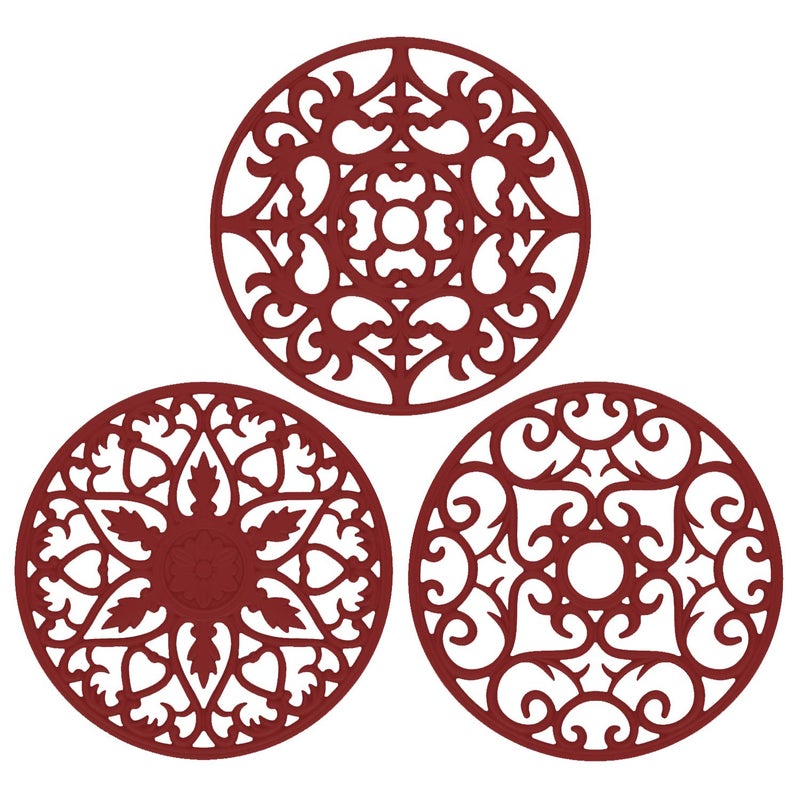 MEFAN Trivets for DishesPotsPans 3 Pcs Silicone Mats FlexibleDurableNon Slip Hot Pads to Protect Table and Counter Top Wine Red