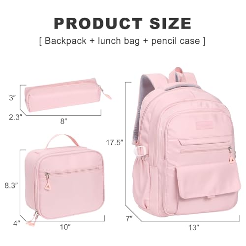 Phaoullzon Teen Girls School Backpack with Lunch Box for Boys, College Aesthetic Laptop Bookbag for Women,Pink - Image 2