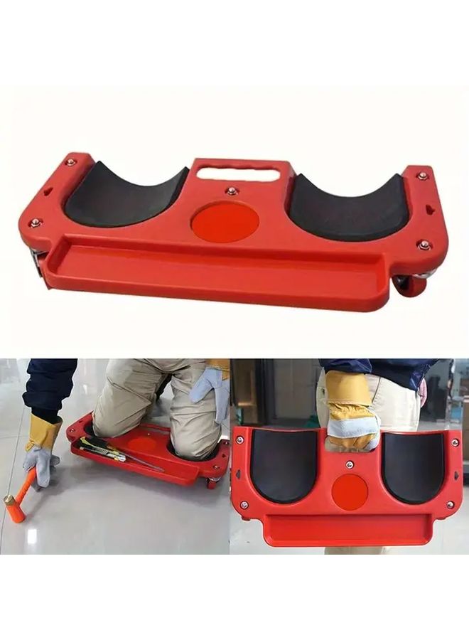 Red ABS Rolling Knee Pad Platform With Built In Tool Tray Comfortable Kneepad - Image 1