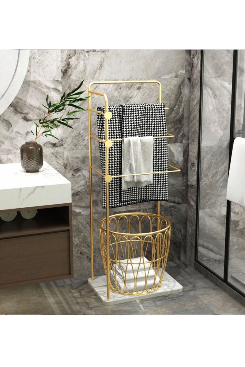 MONOGUE Towel Rack 3-Tier Freestanding with Laundry Basket Blanket & Clothes Organizer for Bathroom and Bedroom - Image 4