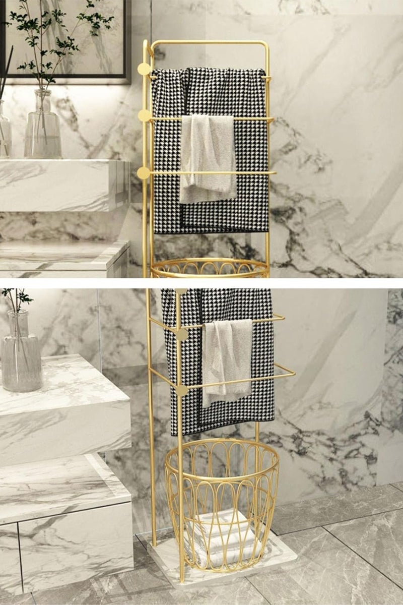 MONOGUE Towel Rack 3-Tier Freestanding with Laundry Basket Blanket & Clothes Organizer for Bathroom and Bedroom - Image 5