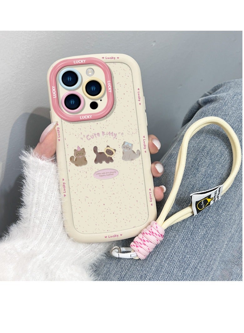 NIBEMINENT Coffee Kitty Protective TPU Case Cover For iPhone 17, Hand Rope/White