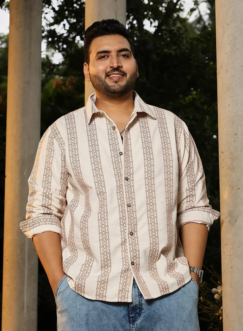 انستافاب بلس قميص رجالي بنقوش هندسية جاكار قطني