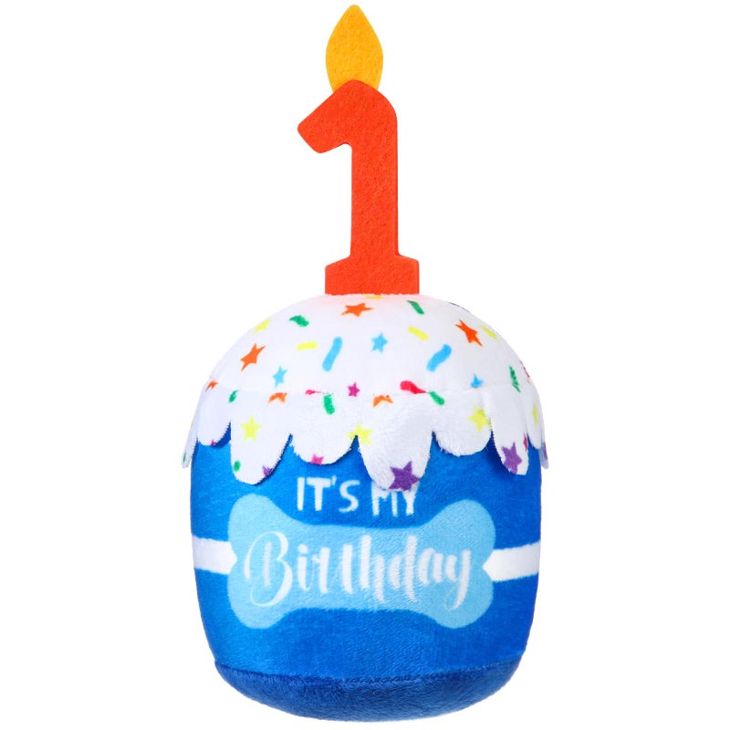 Dansydaisy Dog Birthday Cake Toy Accessories for Girl Boy Gifts Squeaky Plush Toy for Dog Birthday Party Decor Favor for Large Medium and Small Dogs 1stBlue - Image 2