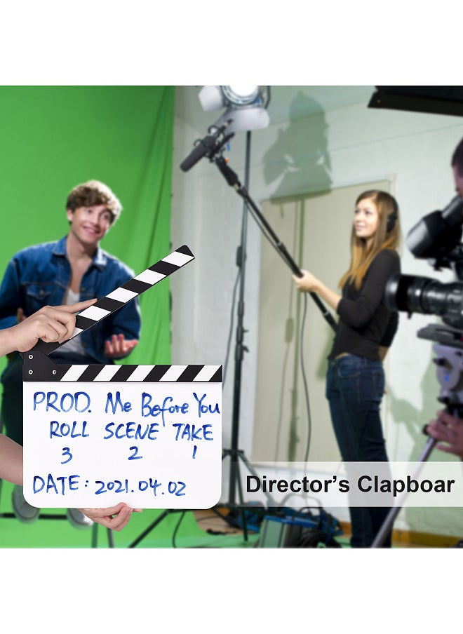 Generic - 30 * 24cm/ 12 * 9in Acrylic Film Clapboard Movie Directors Clapper Board Slate Cut Action Scene Blank Clap Board Dry Erase with White & Black Sticks - Image 1
