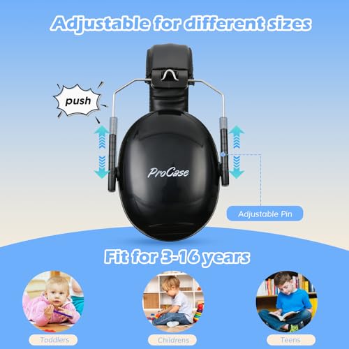 Procase سماعات إلغاء الضوضاء للأطفال، SNR 27dB واقيات أذن، حماية السمع لعرض الشاحنات، الحفلات الموسيقية، الألعاب النارية، الرماية، عرض الطائرات، احتياجات الحساسية للتوحد - أسود - Image 3