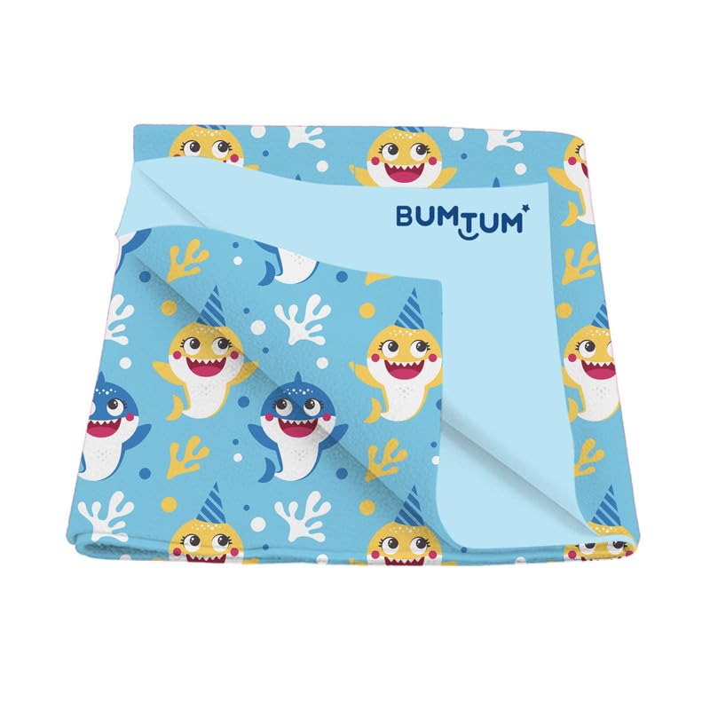 Bumtum Baby Dry Sheet Waterproof Soft Fleece Baby Bed Protector | Anti - Bacterial & Odour Free | Extra Absorbant, Reuseable & Washable (Baby Shark, Small Size, 50 * 70cm, Pack of 1) - Image 1