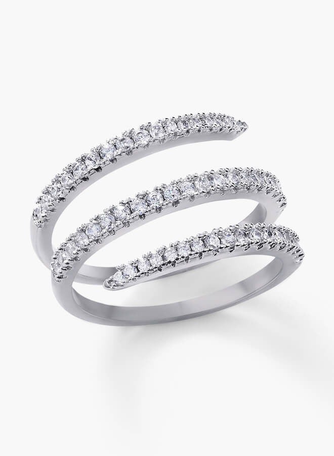 LAVEEN JEWELLERY خاتم مطلي بالذهب عيار 18 قيراطًا والروديوم مكون من 3 طبقات | فضة إسترليني عيار 925 مرصع بأحجار الزركونيا المكعبة 5A | خاتم مجوهرات قابل للتكديس | إكسسوارات نسائية عصرية  - Image 1