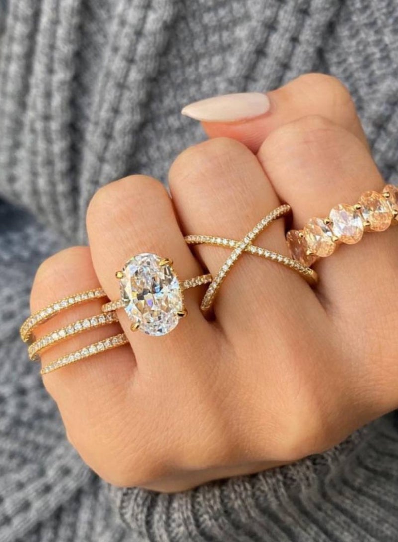 LAVEEN JEWELLERY خاتم مطلي بالذهب عيار 18 قيراطًا والروديوم مكون من 3 طبقات | فضة إسترليني عيار 925 مرصع بأحجار الزركونيا المكعبة 5A | خاتم مجوهرات قابل للتكديس | إكسسوارات نسائية عصرية  - Image 4