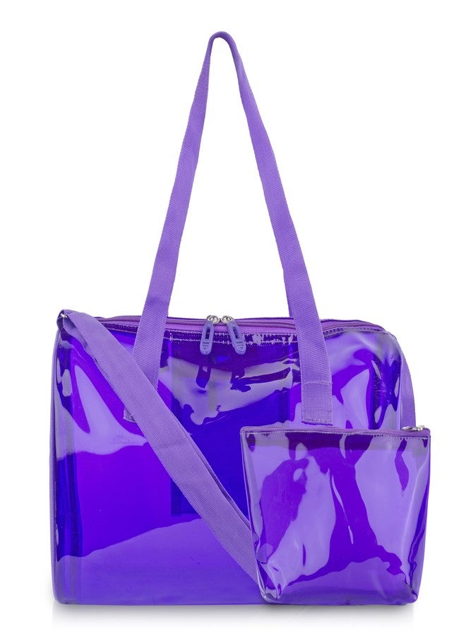 Echo Boomers Purple Transparent Jelly Duffle Bag with Matching Pouch | 50 GSM Waterproof PVC Travel Gym Tote | Lightweight Shoulder Handbag for Women, Girls, College, Sports & Weekend Trips - Image 1