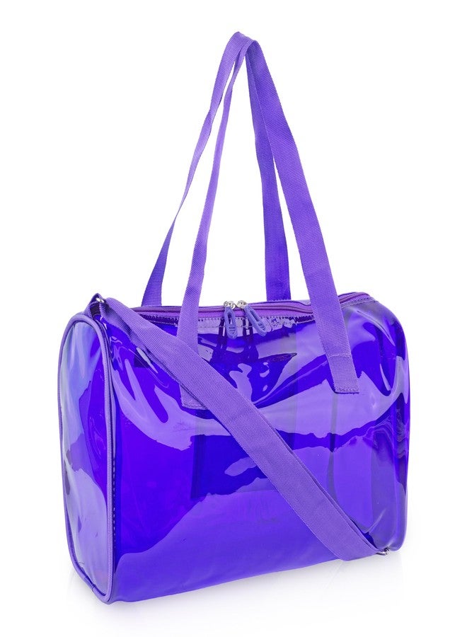 Echo Boomers Purple Transparent Jelly Duffle Bag with Matching Pouch | 50 GSM Waterproof PVC Travel Gym Tote | Lightweight Shoulder Handbag for Women, Girls, College, Sports & Weekend Trips - Image 3