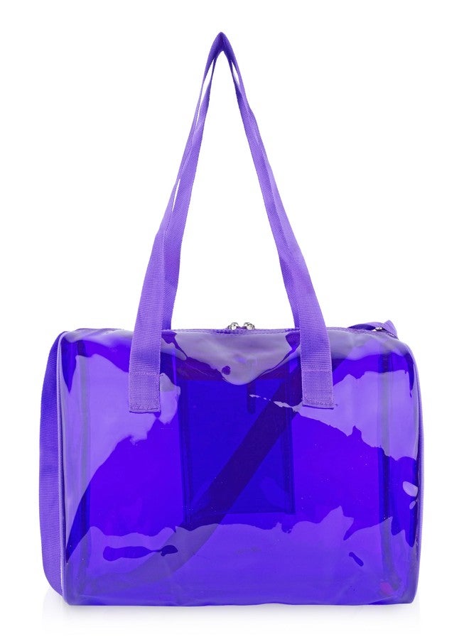 Echo Boomers Purple Transparent Jelly Duffle Bag with Matching Pouch | 50 GSM Waterproof PVC Travel Gym Tote | Lightweight Shoulder Handbag for Women, Girls, College, Sports & Weekend Trips - Image 2