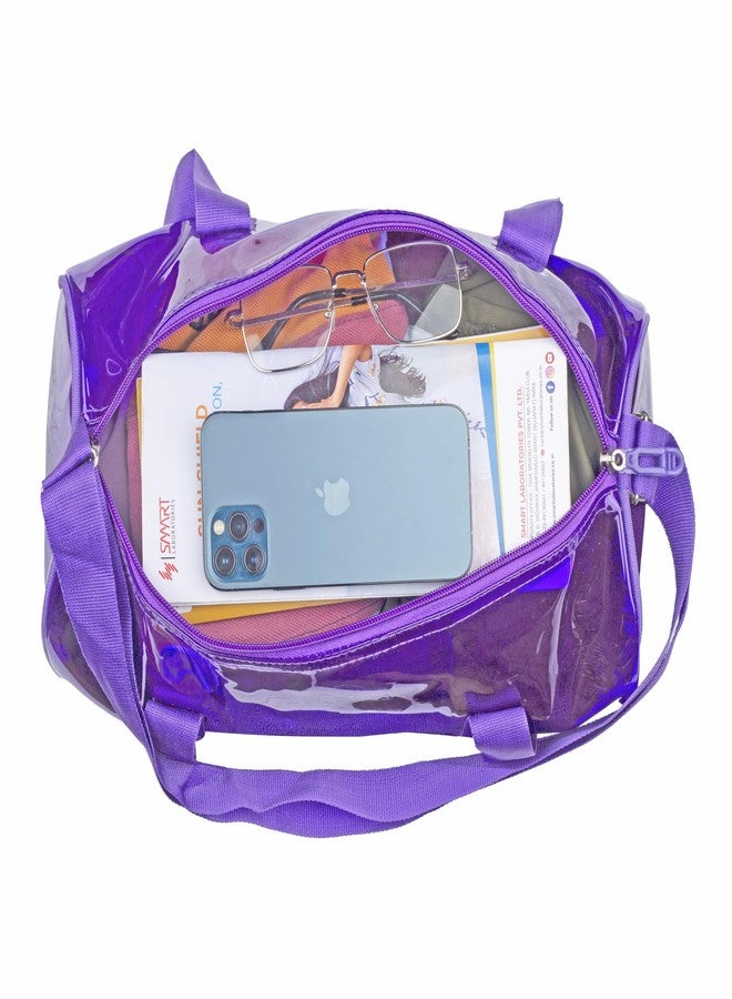Echo Boomers Purple Transparent Jelly Duffle Bag with Matching Pouch | 50 GSM Waterproof PVC Travel Gym Tote | Lightweight Shoulder Handbag for Women, Girls, College, Sports & Weekend Trips - Image 5