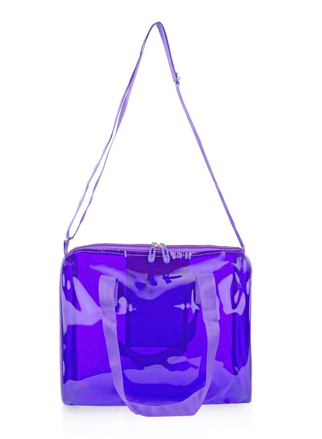 Echo Boomers Purple Transparent Jelly Duffle Bag with Matching Pouch | 50 GSM Waterproof PVC Travel Gym Tote | Lightweight Shoulder Handbag for Women, Girls, College, Sports & Weekend Trips - Image 4