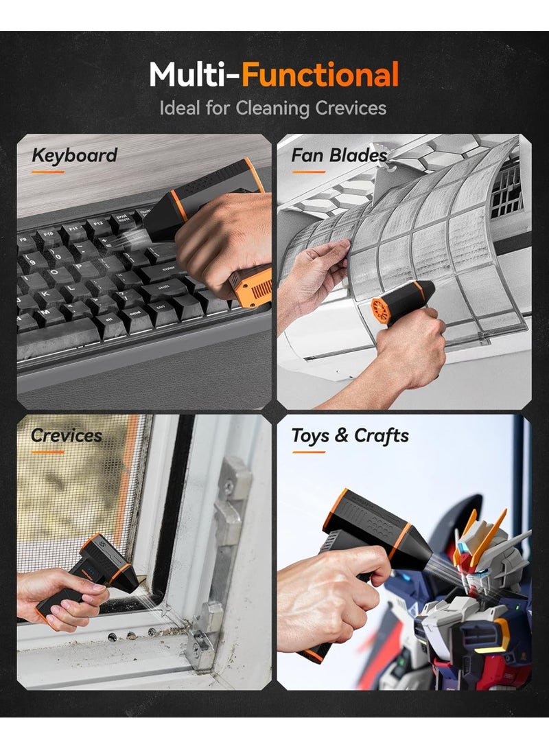 وولف بوكس منفضة هواء كهربائية من WOLFBOX MegaFlow 50 بسرعة 110000 دورة في الدقيقة، منفاخ صغير قابل للتعديل بثلاث سرعات، لاسلكي، شحن سريع، مناسب لإزالة الغبار من أجهزة الكمبيوتر ولوحات المفاتيح والسيارات والمنازل والهواء الطلق - Image 2