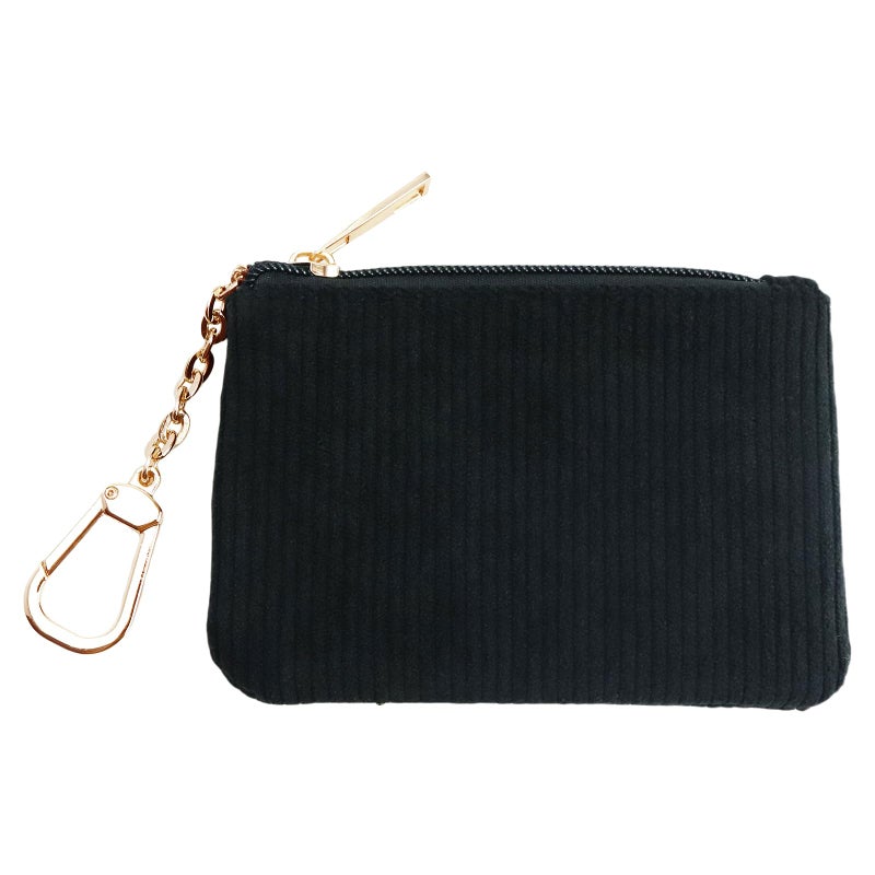 AGBIADD Corduroy Keychain Coin Purse â€“ Medium Size Change Purse, Keychain Pouch Wallet for Women and Men (Corduroy Black) - Image 1