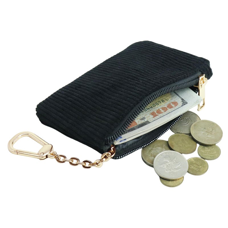 AGBIADD Corduroy Keychain Coin Purse â€“ Medium Size Change Purse, Keychain Pouch Wallet for Women and Men (Corduroy Black) - Image 2