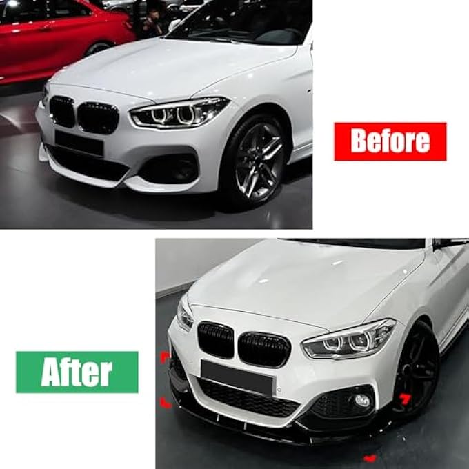 FINMOKAL Car Front Bumper Lip Chin Spoiler Body kit Glossy Black Compatible with BMW 1 Series F20 F21 LCI M Sport 2015-2019 - Image 2