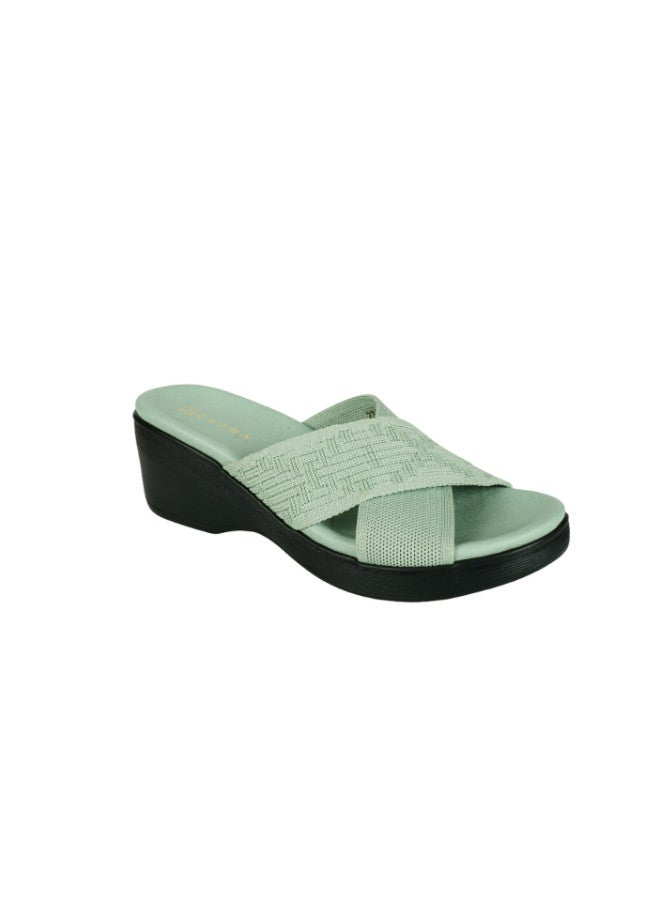 ZAYNA 221-163 صندل كعب ويدج كاجوال للسيدات زينا 23AWZ763 أخضر - Image 1