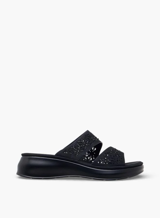 Flora Bella By Shoexpress BLACK Flora Bella Women Wedge Heel Slide Sandals for Women | Best Price UAE