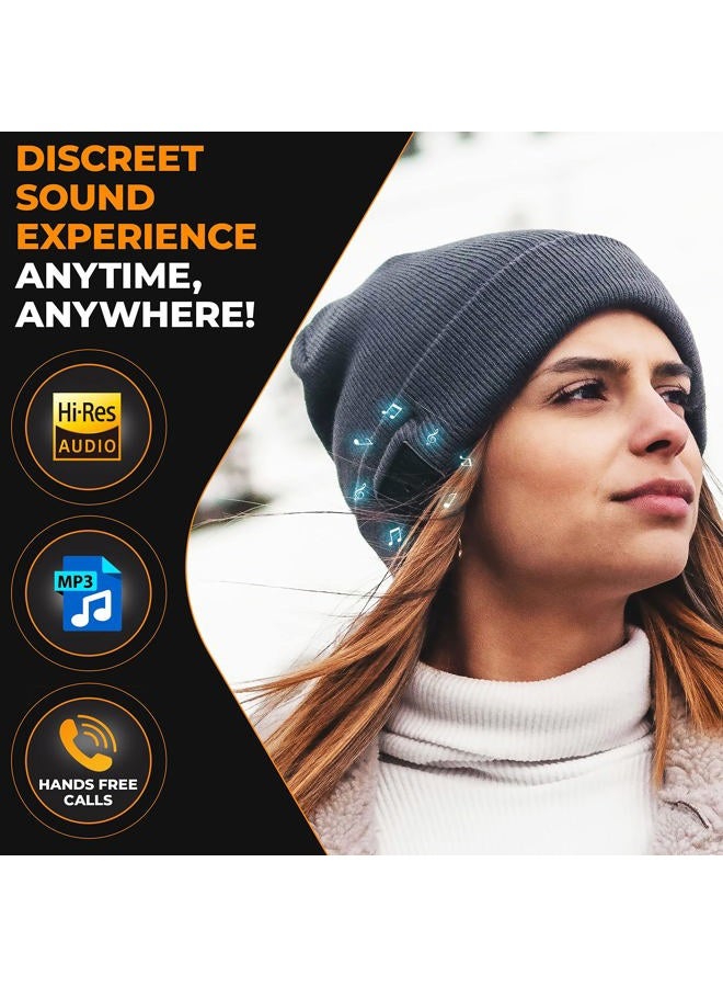 Foxelli Bluetooth Beanie Hat with Headphones Perfect Tech Gift for Men & Women Grey  - Image 2